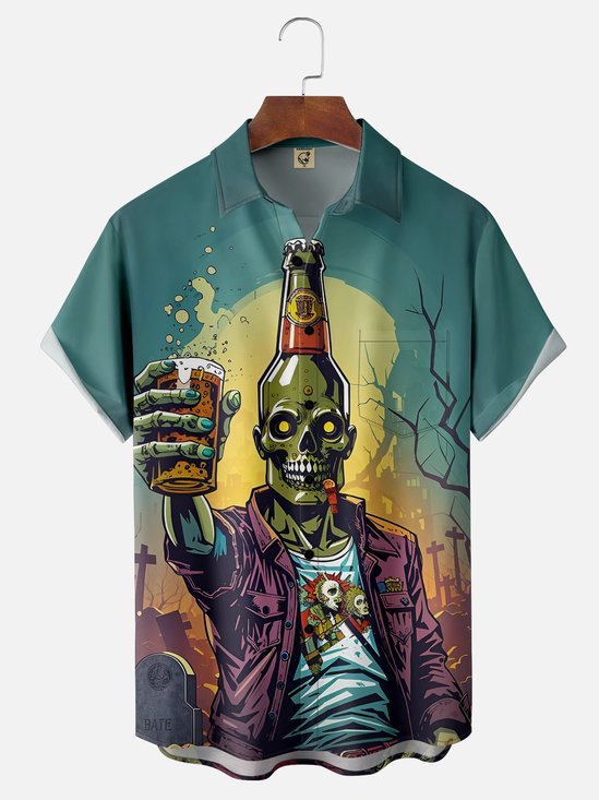 Moisture-wicking Oktoberfest Zombie Chest Pocket Hawaiian Shirt