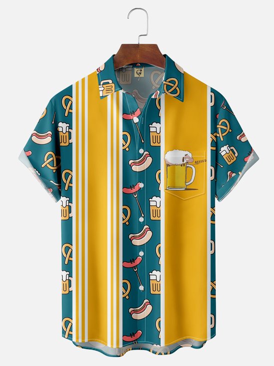 Moisture-wicking Oktoberfest Art Sheep Chest Pocket Bowling Shirt