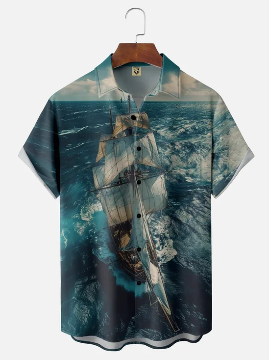 Moisture-wicking Great Sailing Sailing Chest Pocket Hawaiian Shirt