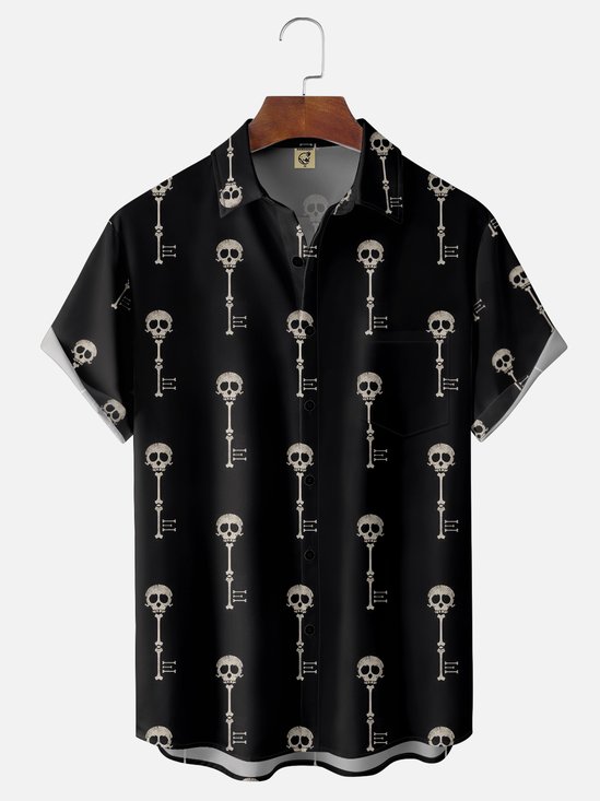 Moisture-wicking Halloween Skull Chest Pocket Casual Shirt