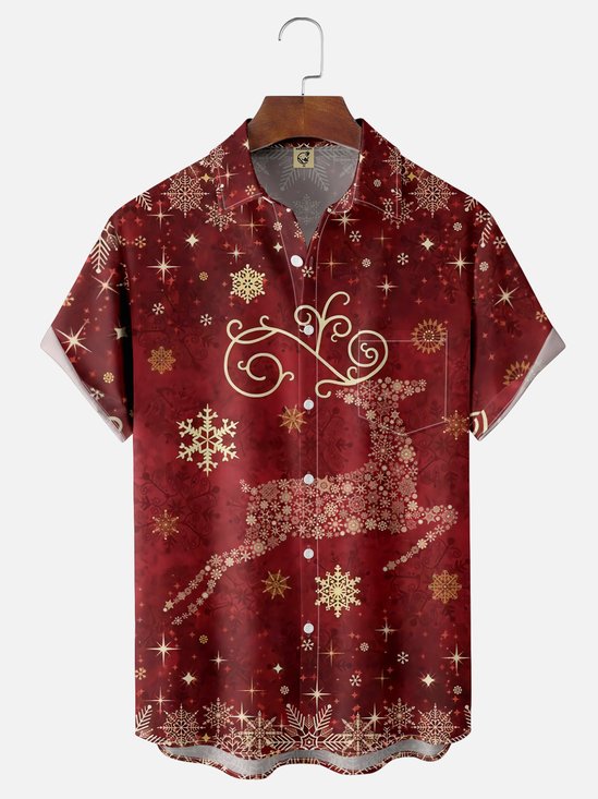 Moisture Wicking Christmas Chest Pocket Hawaiian Shirt