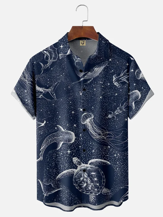 Moisture-wicking Sea Life Whale Chest Pocket Casual Shirt