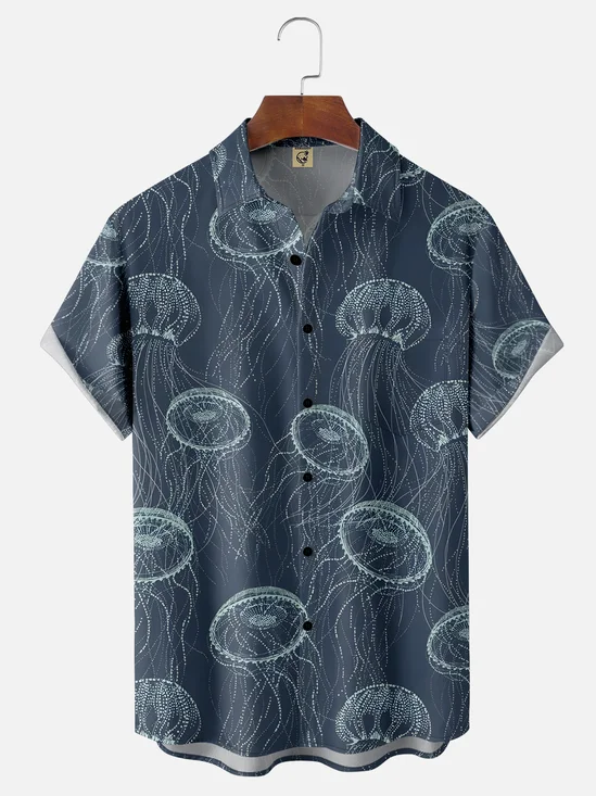 Moisture-wicking Sea Life Jellyfish Chest Pocket Casual Shirt