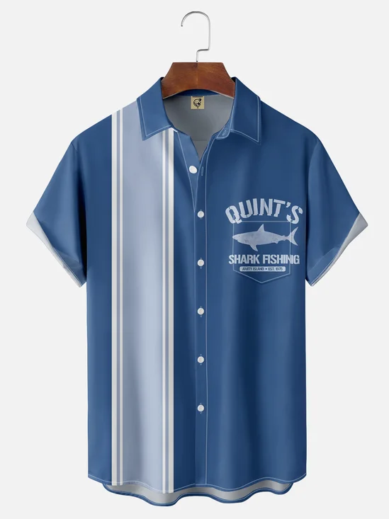 Moisture-wicking Quint's Shark Fishing Chest Pocket Bowling Shirt